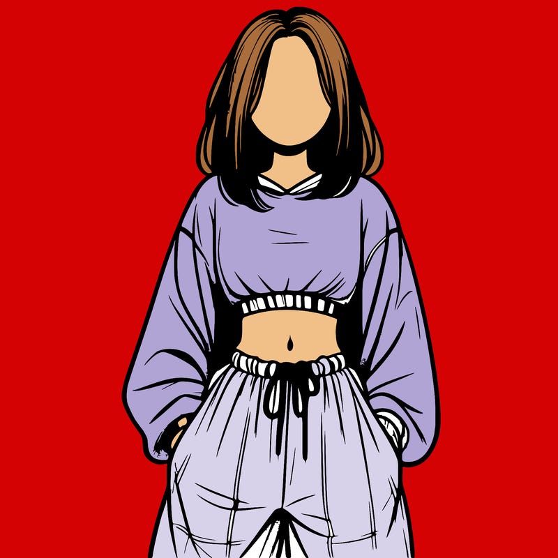 realistic girl faceless with baggy pants and a crop top