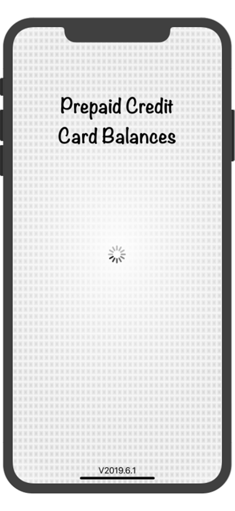 Prepaid Credit Card Balances - Pantalla de inicio de la aplicación Saldos de Tarjetas de Crédito Prepago con un indicador de carga y número de versión.