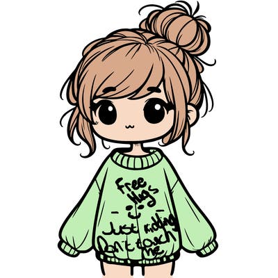 cute girl with baggy sweater and messy bun