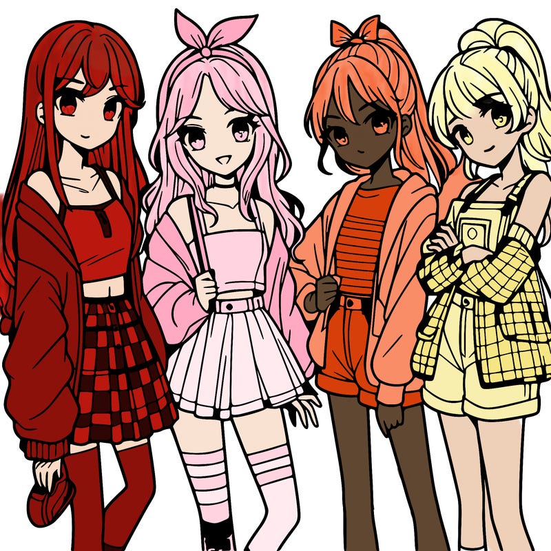 teen manga girls group of 4
