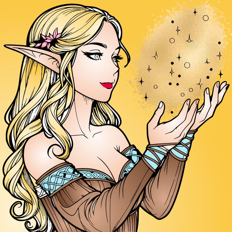 realistic elf girl doing magic