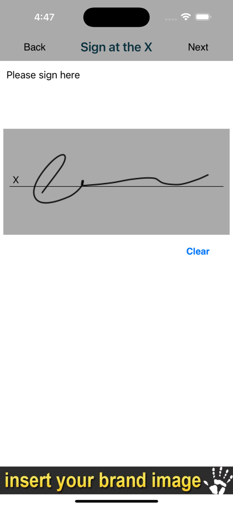 iSURVEY - Offline Survey Forms - iSURVEY app interface showing a digital signature capture screen with a handwritten signature on a mobile device.