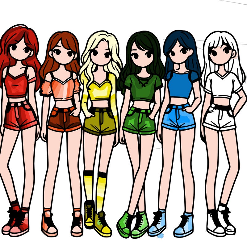 a group of girls wearing crop tops and shorts