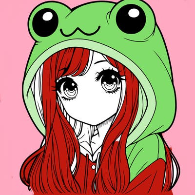 a pretty girl wearing a frog hoodie portrait with long hair