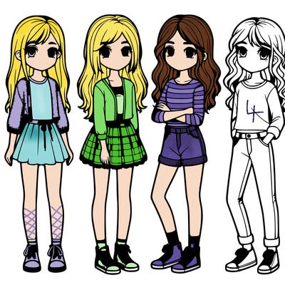 four girls standing together realistic