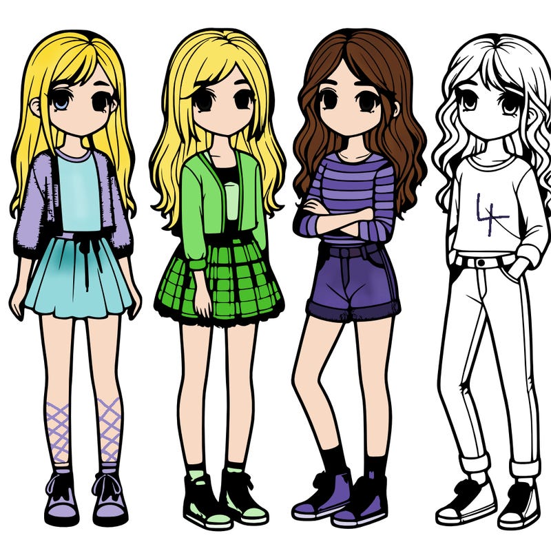 four girls standing together realistic