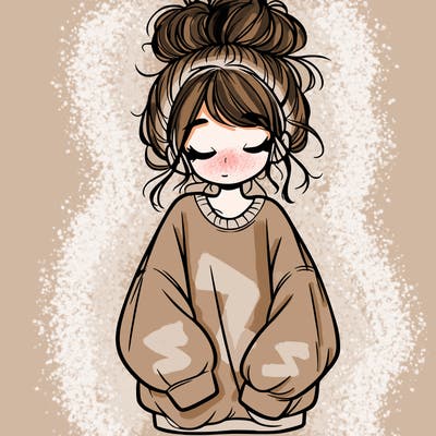 girl with baggy sweatshirt and messy bun