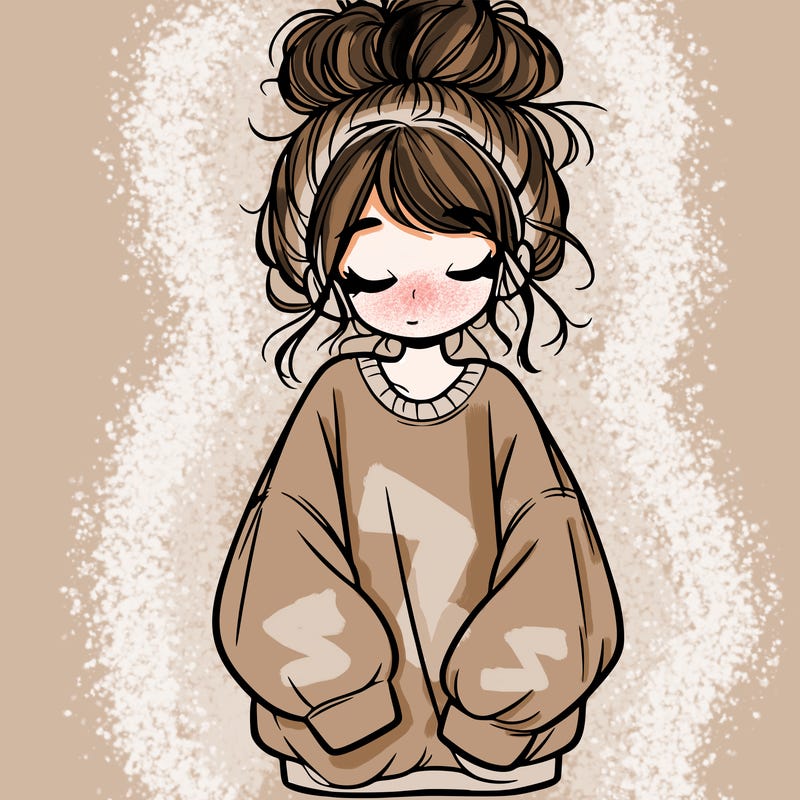 girl with baggy sweatshirt and messy bun