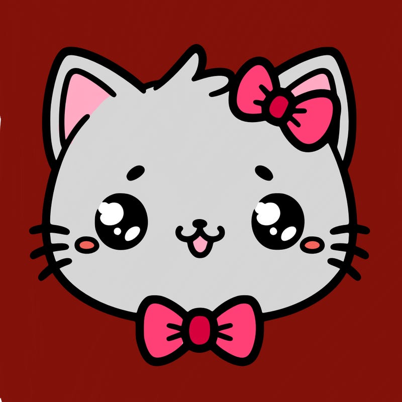 kawaii cat with a bow tie hanging from his ear