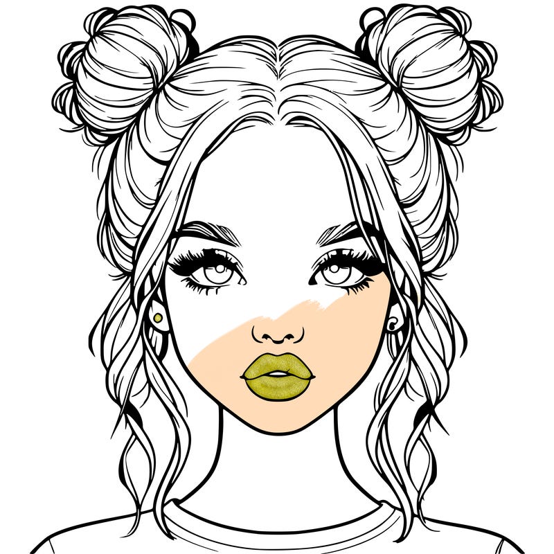 realistic girl with two buns in hair and lips