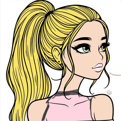 a beautiful and realistic girl with a high pony tail