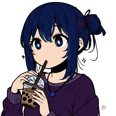 manga character drinking boba