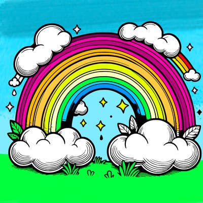 realistic rainbow and clouds