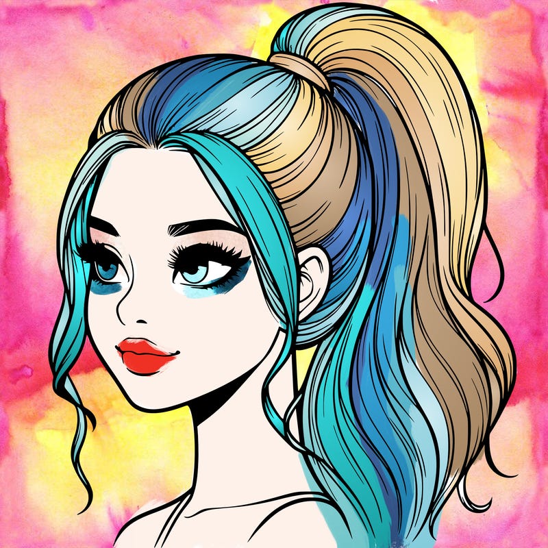 realistic girl with a high ponytail