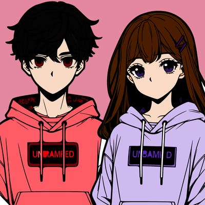 manga guy and girl wearing nike hoodies