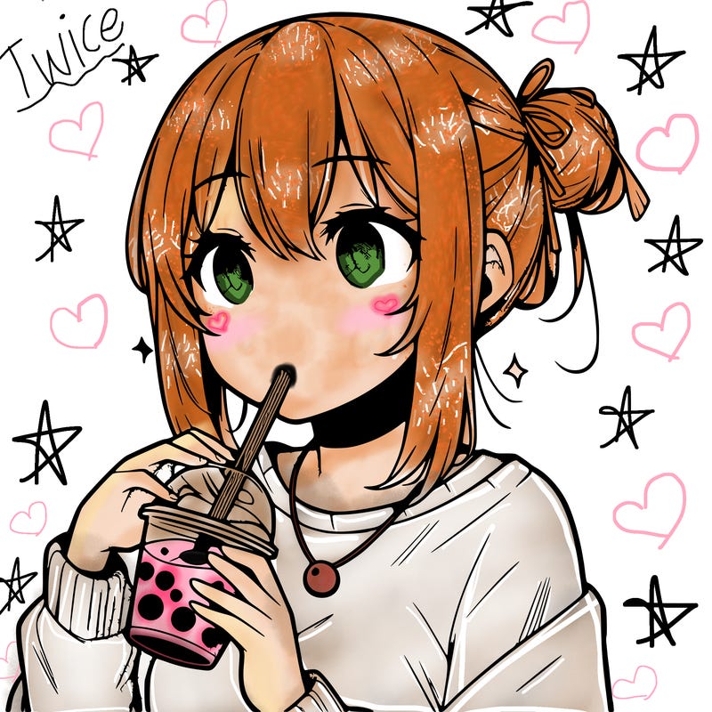 manga character drinking boba