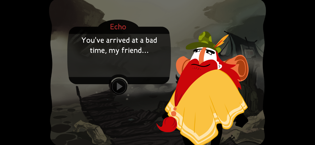 Detective Grimoire - Personaje llamado Echo hablando con el detective en un entorno de pantano oscuro