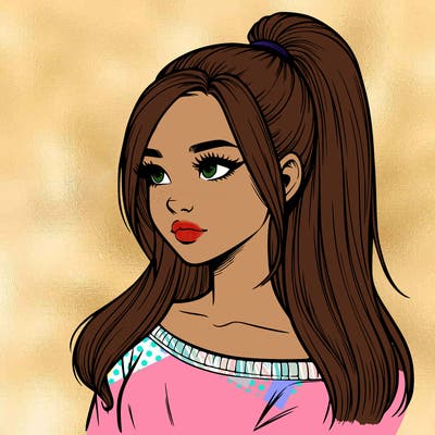 realistic girl with a high ponytail