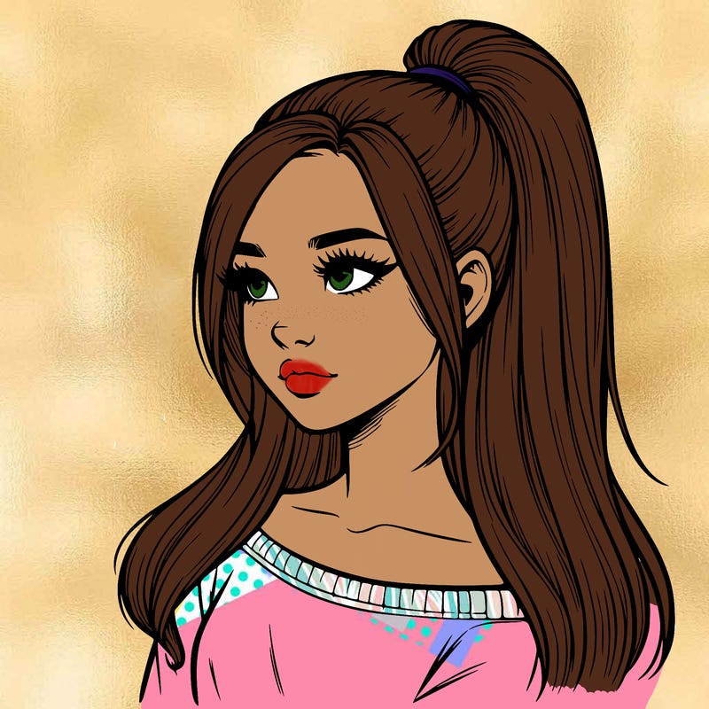 realistic girl with a high ponytail