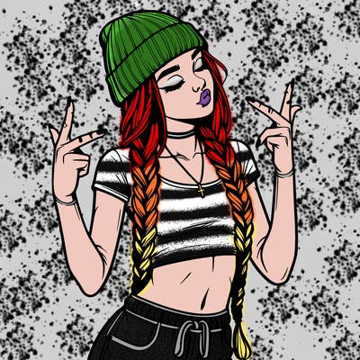 realistic teenage girl with braids and a beanie and crop top doing 🫶🏼