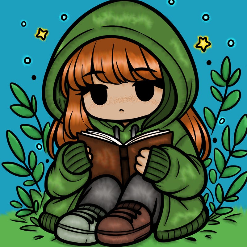 girl in oversized hoodie reading a book