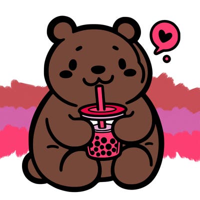 bear drinking boba tea