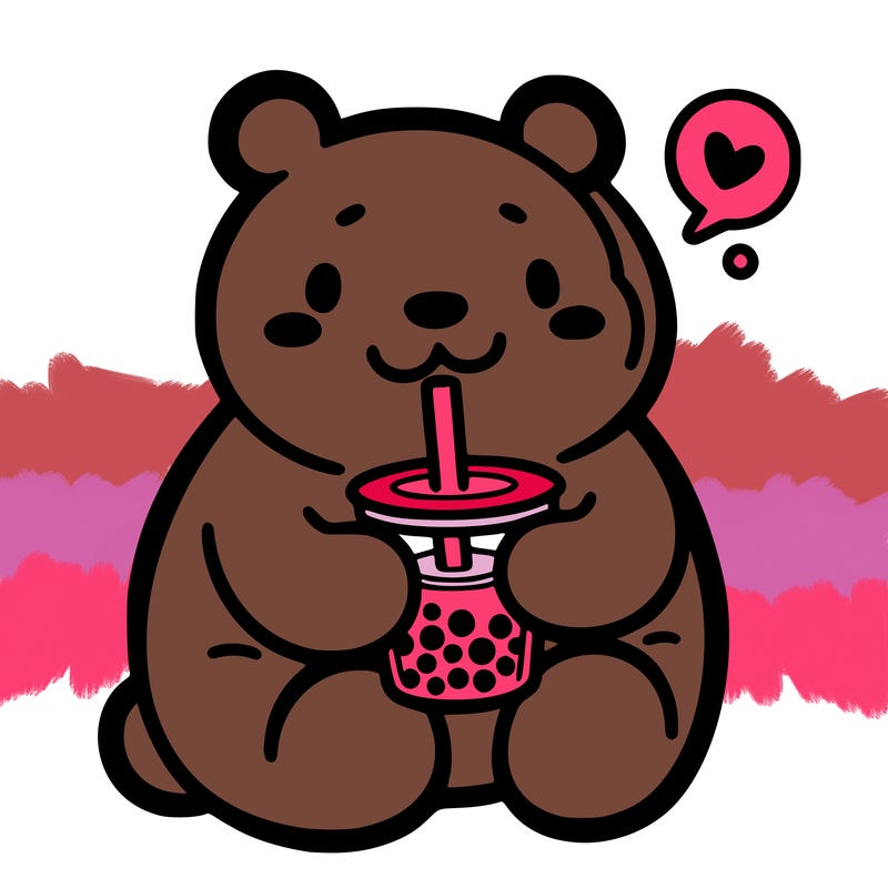 bear drinking boba tea