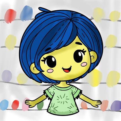 girl with very very short hair and happy