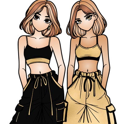 two girls with crop top with baggy pants