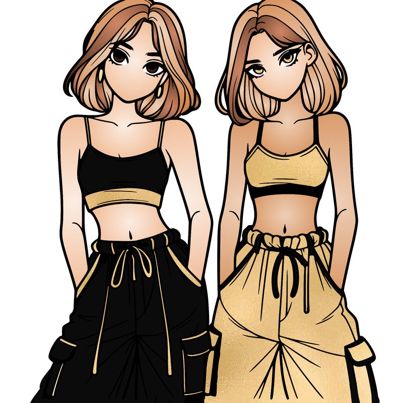 two girls with crop top with baggy pants