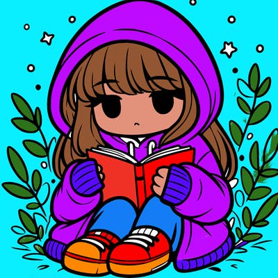 girl in oversized hoodie reading a book