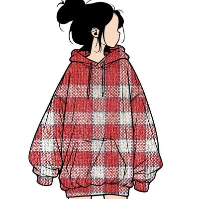 realistic girl with a oversized sweatshirt on and a bun