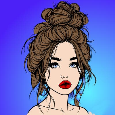 realistic girl with a messy bun and she has lips