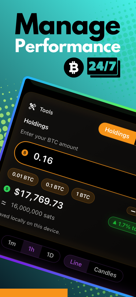 Bitcoin Live Price & Portfolio - BTCとサトシでの保有資産を追跡するビットコインポートフォリオダッシュボード。
