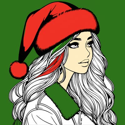 realistic girl in santa hat