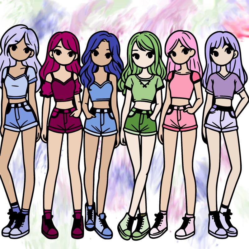 a group of girls wearing crop tops and shorts
