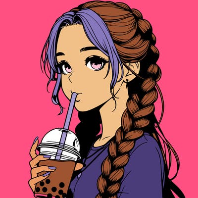 realistic girl with braided hair drinking boba