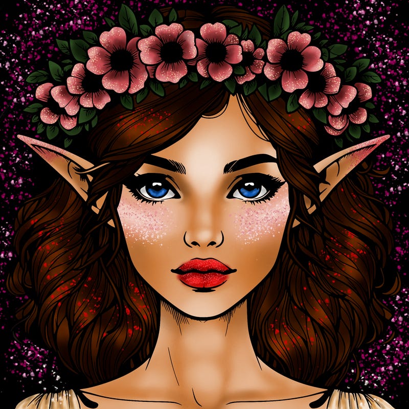 realistic female elf with flower crown