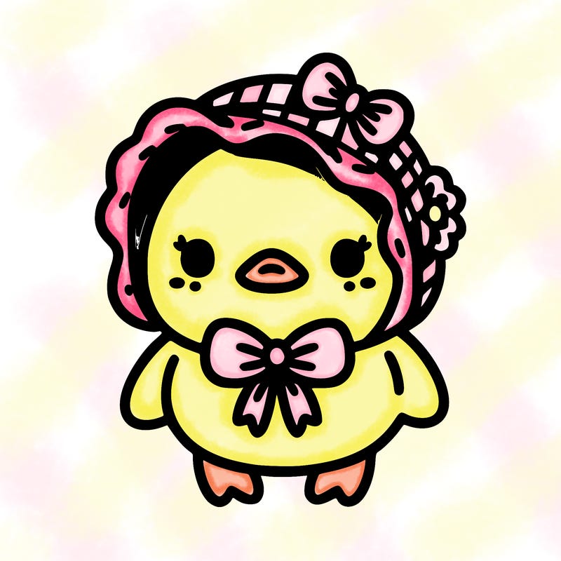 kawaii duck wearing a bonnet