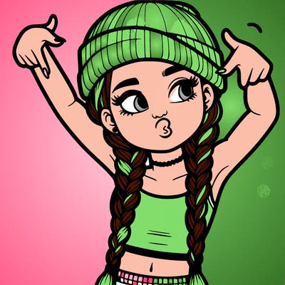 realistic teenage girl with braids and a beanie and crop top doing 🫶🏼