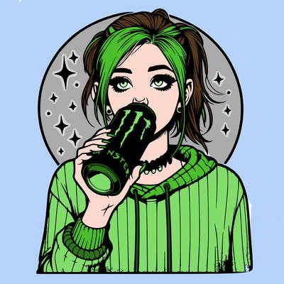realistic girl drinking monster energy drink
