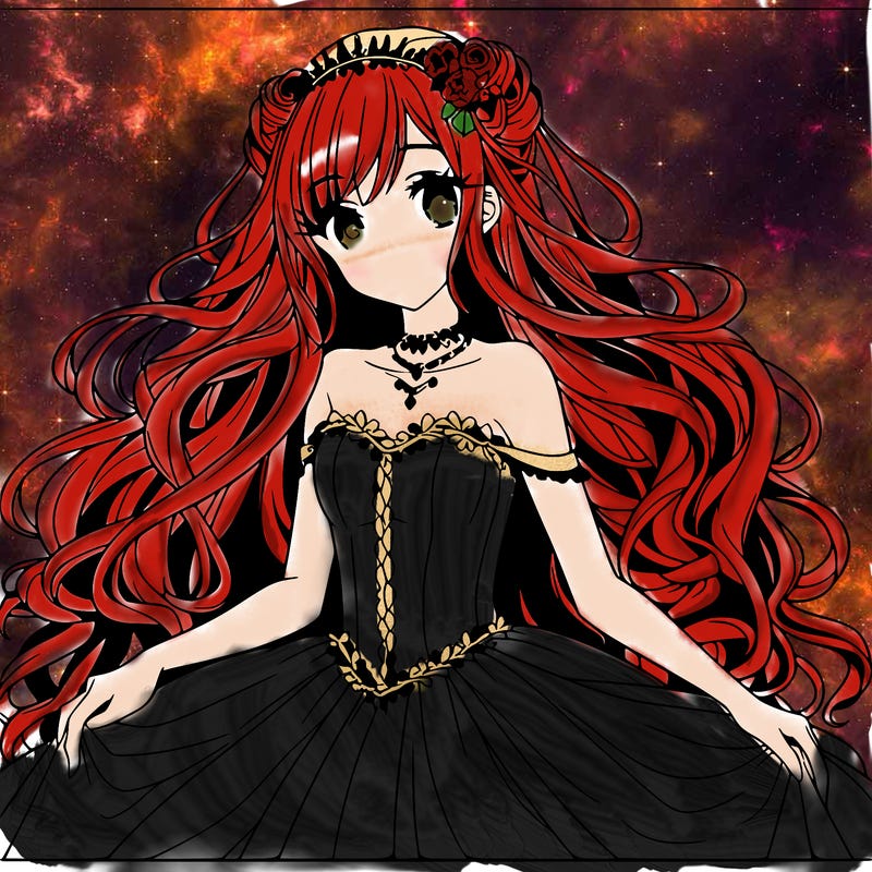 pretty anime woman with long hair and wearing a ball gown
