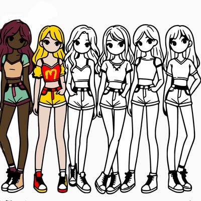 a group of girls wearing crop tops and shorts