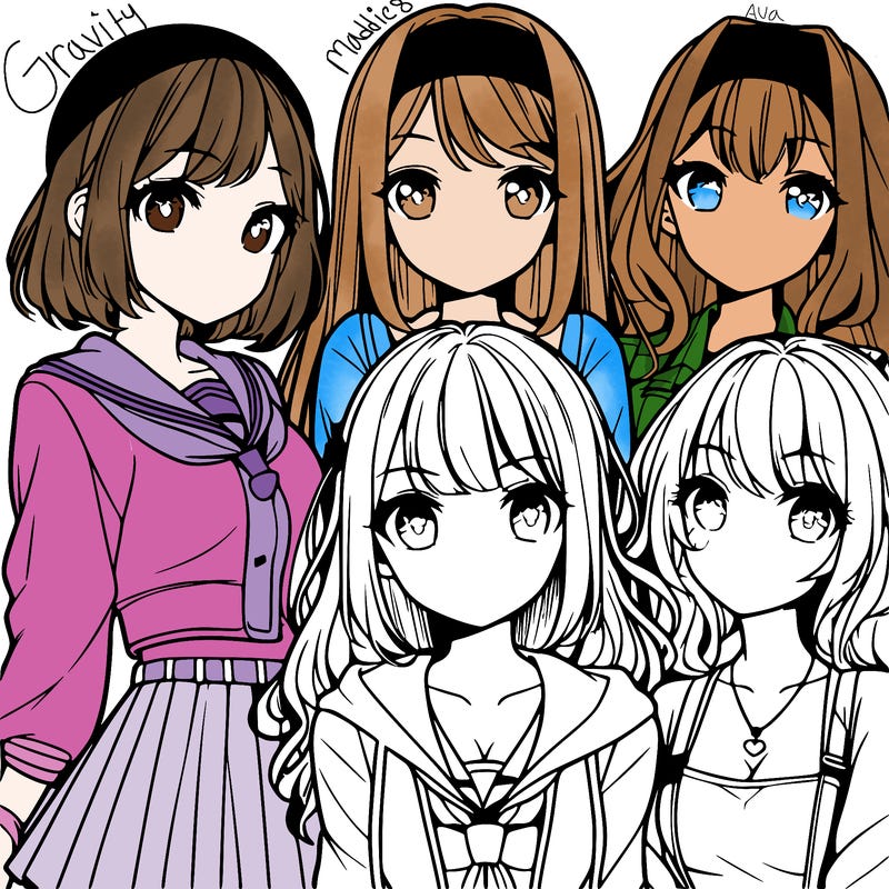 a group of four teenage anime girls