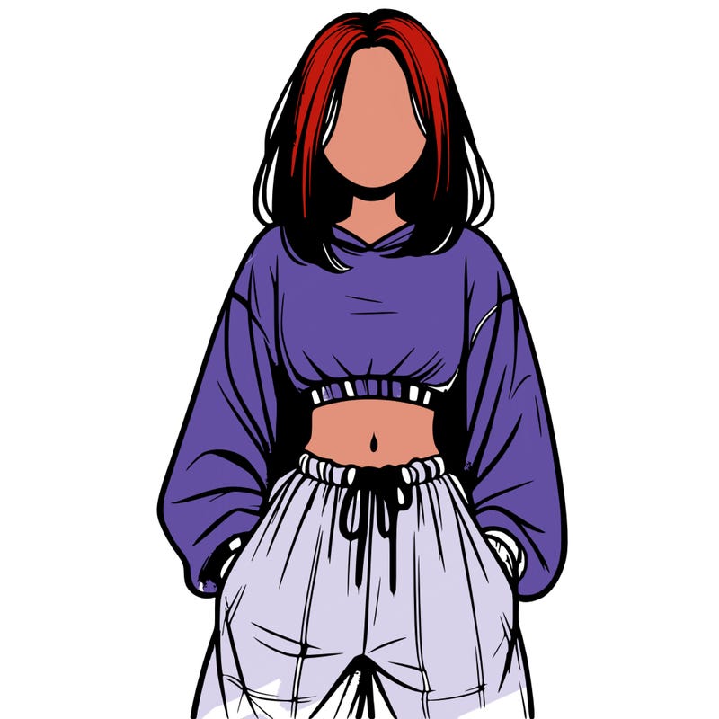 realistic girl faceless with baggy pants and a crop top