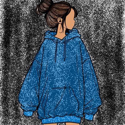 realistic girl with a oversized sweatshirt on and a bun