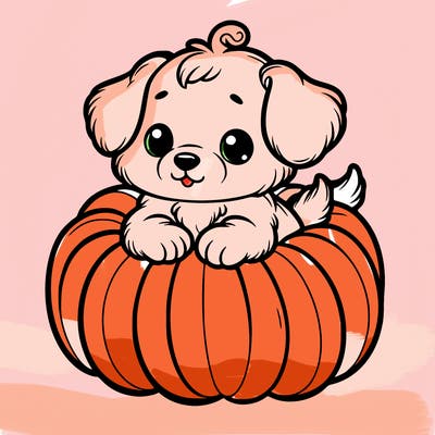 cute little puppy in a pumpkin