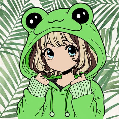 a cute teenage girl wearing a frog hoodie