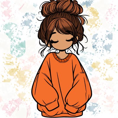 girl with baggy sweatshirt and messy bun