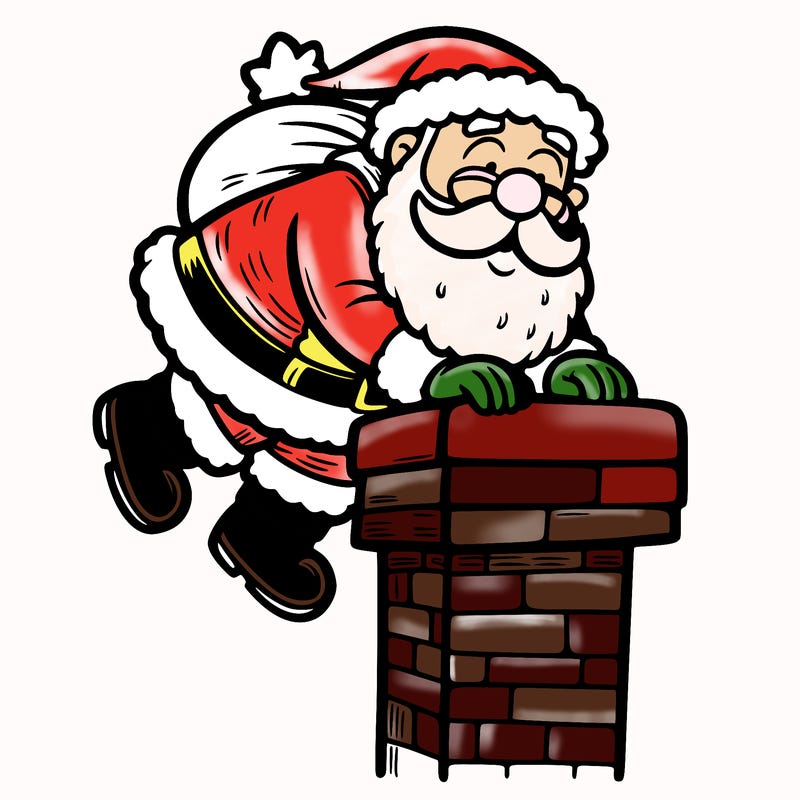 santa climbing down a chimney